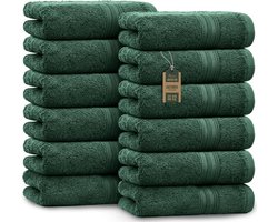 Gastendoekjes 30x50 cm – Set van 12, 100% katoen, Oeko-Tex gecertificeerd, zacht en absorberend – Ideaal voor badkamer en spa – Donkergroen