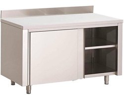 Gastro-Inox RVS Werkbank 1100(l)x600(d)x850(h)mm Met Schuifdeuren En Achteropstand, Gastro-Inox 302.135