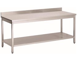 Gastro-Inox RVS werktafel met achteropstand en onderblad, 1300(l)x600(d)x850(h)mm