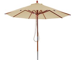 Gastronomie houten parasol MCW-C57, tuinparasol, polyester/hout 14kg, rond Ø3m trekkabel schokbestendig ~ crème
