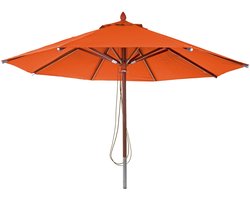 Gastronomie houten parasol MCW-C57, tuinparasol, polyester/hout 16 kg, rond Ø4 m, schokbestendig trekkoord ~ terracotta