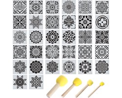 Gativs Mandala sjablonen 32 stuks sjablonen vintage ornamenten mandala-sjabloon set tegels sjabloon mandala-sjabloon airbrush sjablonen set herbruikbare sjablonen met sponskwast
