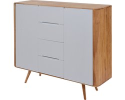 Gazzda Ena Dresser 135 Naturel - Houten Dressoir - Massief Eiken - met 4 Lades - 2 Deurs - Ladekast - Kast met Lades - Scandinavisch - Witte Frontjes - 135 cm Breed