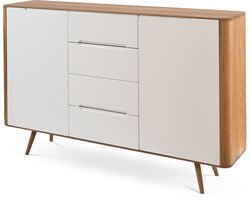 Gazzda Ena Dresser 180 Naturel - Dressoir - Massief Eiken - Hout - met 4 Lades - 2 Deurs - Ladekast - Opbergkast - Scandinavisch - Witte Frontjes - 180 cm Breed