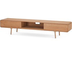 Gazzda Fawn Lowboard Naturel - TV meubel - Hout - met 2 Lades - Massief Eikenhout - TV Kast - Retro - Scandinavisch - 220 cm