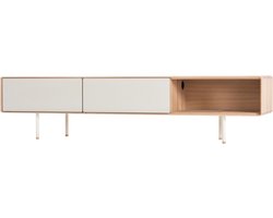 Gazzda Fina Lowboard TV meubel Mushroom / Whitewash - Hout - Massief Eikenhout - met 2 Lades - Scandinavisch - Modern - TV Kast - 200 x 45 x 48 cm
