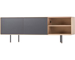 Gazzda Fina Sideboard Houten Dressoir Nero - Whitewash Hout - Eikenhout - TV Meubel - Kast - TV Kast - Linoleum Frontjes - Zwart - Modern - 150 x 45 cm