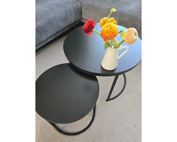 GDRN Salontafel Set van 2 - 60 & 40 CM - Zwart Hout - Bijzettafel