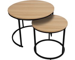 GDRN Salontafel Set van 2 – Licht Eiken Hout – Rond – 60x45 & 40x40 cm – Moderne Bijzettafels – Houten Tafelset