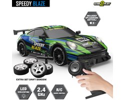 Gear2Play Speedy Blaze RC Auto 1:16 – Drift Auto met Licht & Geluid – Inclusief Oplaadbare batterij en extra set Banden