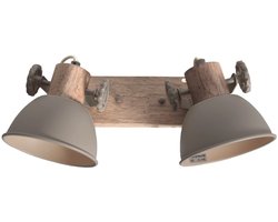 Gearwood 7969TA Plafondlamp - Taupe - Hout en metaal - Draaibaar en kantelbaar - Mexlite - Compact ontwerp met 15 cm kapdiameter en E27 fittingen