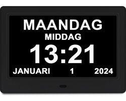 GEASY Digitale Klok voor Slechtzienden en Blinden - Dementieklok - 24 Alarmfuncties - Spreekfunctie - Alzheimer klok Groot Lettertype - 7 inch - Wandklok - Digitale Wekker - Datum en dag - Slaapkamer - Dementieklok digitaal - Dementie klok analoog