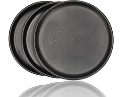 Gebaksbordjes en Ontbijtborden Set van 3 – Mat Zwart met Spikkels – Ø20 cm – Keramiek Servies – Zwart Servies Ronde Borden Set