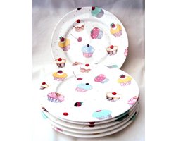 Gebaksbordjes Set - Dessertborden Taartborden - Taart Serveren - Met de hand versierd - 6 stuks - Multicolor
