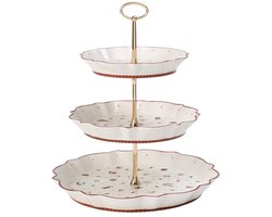 Gebaksstandaard - Dienblad etagère - Feestelijk presenteren - Nostalgisch design - 33 cm - Wit en rood