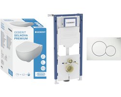 Geberit - Compleet WC-Set voorwandinstallatie - Geberit Selnova Premium rimfree toilet en zitting + Geberit UP320 Inbouwreservoir + Geberit Sigma01 bedieningsplaat wit