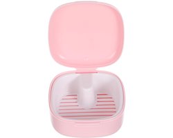 Gebitsbakje - Beugelbakje - Kunststof - Inclusief lekbak - Draagbare Dental Behuizing - Kunststof Gebitsbox - Mond Guard Beschermende Kistje - Gebittenbakje - Prothese Opslag - Geschikt voor gebitsprotheses - 7.8*7.8*3.8cm - Roze