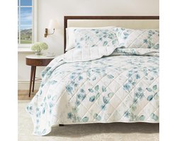 Gebloemde Quiltset - Beddengoed Set - Slaapkamer Decoratie - Lichtgewicht Ontwerp - Twin Maat - Blauwgroen