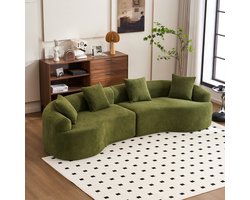 Gebogen Bank 4 Zits – Moderne Chenille Hoekbank Groen – Luxe Design Sofa voor Woonkamer – Modulaire Bank Zonder Montage – Comfortabele Zitbank