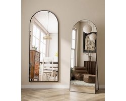 Gebogen spiegel 71 × 26 inch (ca. 180 × 66 cm) – volledige lengte, staand model, kantelbaar, aluminium frame, geschikt voor woonkamer, slaapkamer of kleedkamer, zwart frame