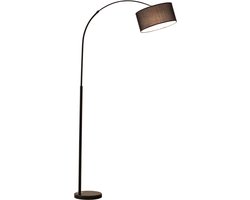 Gebogen vloerlamp - Zwart - linnen Kap - Verstelbare hoogte - Incl Lichtbron