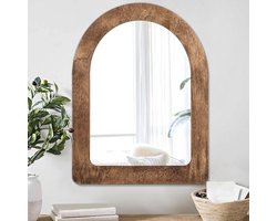 Gebogen Wandspiegel met Houten Frame - Rustieke Decoratieve Spiegel voor Badkamer en Slaapkamer 65 x 45 cm