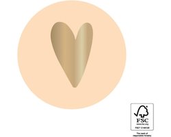 Geboorte - Huwelijk - Jubileum - Sluitsticker - Sluitzegel Gouden Hart Glans | Pastel oranje - Beige / Zalm – Goud | Bedankje - Harten - Hartje - Chique | Envelop stickers | Cadeau – Gift – Cadeauzakje – Traktatie | Chique inpakken | DH Collection