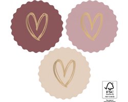 Geboorte - Huwelijk Sluitsticker - Sluitzegel Groot Kartel rand – Gouden Hart | Pastel tinten – Taupe – Rose - Creme | Hart - Hartjes - Stickers | Envelop sticker - Geboorte kaart | Cadeau – Gift – Cadeauzakje | Traktatie - Babyshower | DH Collection