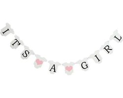 Geboorte Versiering Romper / Hemdje slinger - It's a Girl - Meisje - Guirlande - Banner | Rose Wit – Dochter - Hart / Harten | Satijn | Babyshower - Kraamtijd - Kraamfeest - Geboren - Feest - Baby | Raamslinger - Decoratie Baby kamer | DH collection