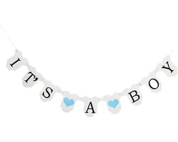 Geboorte Versiering Romper slinger - It's a Boy - Jongen - Guirlande - Banner | Blauw Wit – Zoon | Satijn | Babyshower - Kraamtijd - Kraamfeest - Geboren - Feest - Baby | Raamslinger - Decoratie Baby kamer |