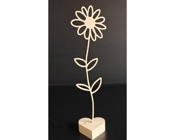 Geboortebloem April – Madeliefje | Levensbloem beige op hartvormige standaard (22 cm)