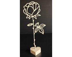 Geboortebloem Juni – Roos | Levensbloem beige op hartvormige standaard (22 cm)