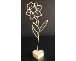 Geboortebloem Maart – Gele narcis | Levensbloem beige op hartvormige standaard (22 cm)
