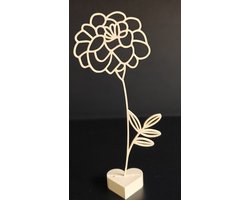 Geboortebloem Oktober – Goudsbloem | Levensbloem beige op hartvormige standaard (22 cm)