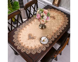 Geborduurd tafelkleed, kanten tafelloper, ovale salontafelloper, tafeldecoratie, tafelbloem, tafelkleed, placemat, nachtkastje sjaal, goud (60*120cm)