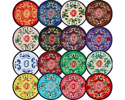 Geborduurde Stoffen Onderzetters - 16 Stuks - Bohemian Onderzetters Set - Onderzetters voor glazen - Mandala Design - Ronde Onderleggers Design - Cadeau Tip - Vintage Tafeldecoratie - Bescherming Tegen Vocht En Hitte - 12.8 cm