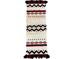 Geborduurde tafelloper met kwastjes | Katoen | 36 X 183 CM | Crème, rood | Tafelloper | Table Runner | Tafellaken | wonen | woonaccessoires