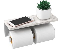 Geborsteld nikkel toiletrolhouder met plank, nieuwe upgrade dubbele toiletrolhouder met opbergruimte, marmeren rol toiletpapier muurbevestiging voor badkamer wasruimte