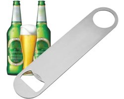 Geborstelde RVS Flesopener I Bieropener I Compact I Barblade I Met Ophangoog I 13 x 3 Cm