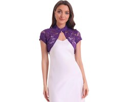 Gebreid damesvest met kant en opstaande kraag in Donker Paars - maat XL