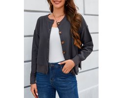 Gebreid Vest Cardigan Dames Kort Elegant Lange Mouw Gebreid Cardigan met Knopen Casual Schouder Jas Bolero Top voor Herfst Winter Marineblauw L