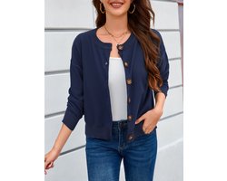 Gebreid Vest Cardigan Dames Kort Elegant Lange Mouw Gebreid Cardigan met Knopen Casual Schouder Jas Bolero Top voor Herfst Winter Marineblauw XXL