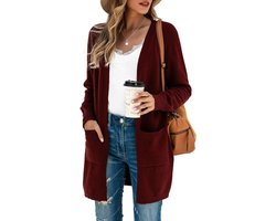 Gebreid vest dames lang licht cardigan lange mouwen effen vrije tijd outdoor kleding