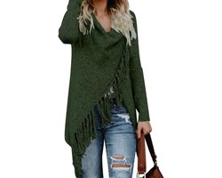 Gebreid Vest met Franjes Dames Lange Cardigan Poncho Jas