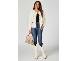 Gebreid vest met hartjesmotief in crèmekleur