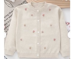 Gebreid Vest - Offwhite / Beige met Roosjes / Rozen - Maat: 86/92 - Kinderkleding / Babykleding - Vest voor Baby's - Herfst / Winter - Hoge Kwaliteit - Vest / Jas / Jacket / Jasje - Babyjas - Babyvest - Warme Kleding Baby - Kraamcadeau - Babyshower