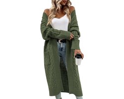 Gebreid vest voor dames, lang, grof gebreid, cardigan, los, licht, elegant, casual, effen, open voorkant, pullover met zakken