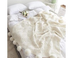 Gebreide Plaid - Franje Deken - Bank en Bed - Zacht Acryl Materiaal - 130 x 150 cm - Wit