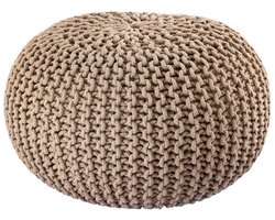 Gebreide Poef Ø 45 cm – beige – Handgemaakt van Gerecycled Katoen | Voglrieder | Voor Binnengebruik