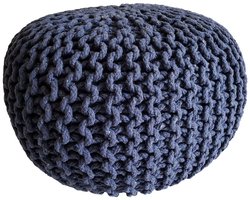 Gebreide Poef Ø 45 cm – jeansblauw – Handgemaakt van Gerecycled Katoen | Voglrieder | Voor Binnengebruik
